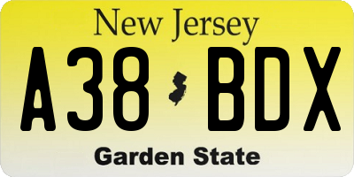 NJ license plate A38BDX