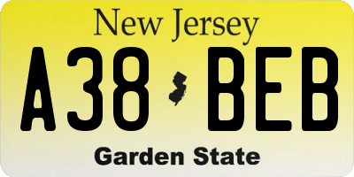NJ license plate A38BEB