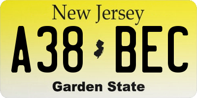 NJ license plate A38BEC