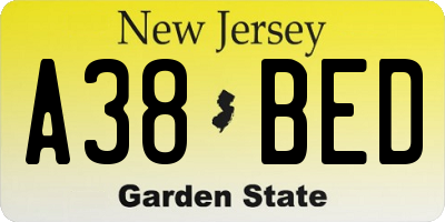 NJ license plate A38BED