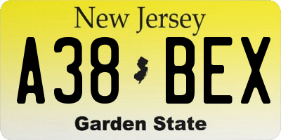 NJ license plate A38BEX
