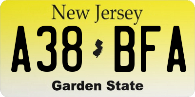 NJ license plate A38BFA
