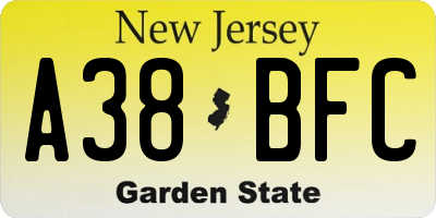 NJ license plate A38BFC