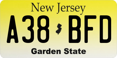 NJ license plate A38BFD