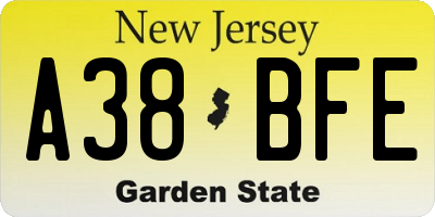 NJ license plate A38BFE