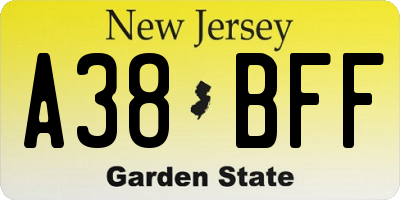 NJ license plate A38BFF