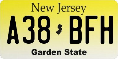 NJ license plate A38BFH