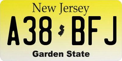 NJ license plate A38BFJ