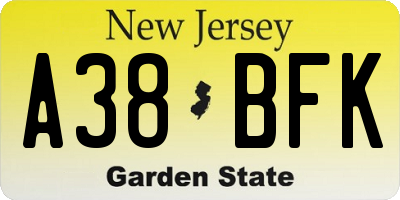 NJ license plate A38BFK