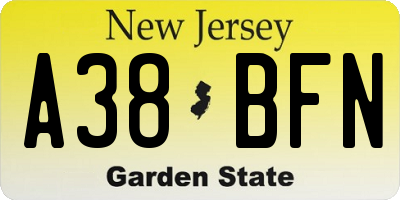NJ license plate A38BFN
