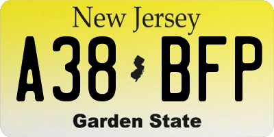 NJ license plate A38BFP