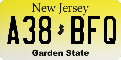 NJ license plate A38BFQ