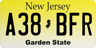 NJ license plate A38BFR