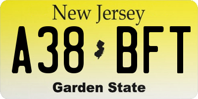 NJ license plate A38BFT