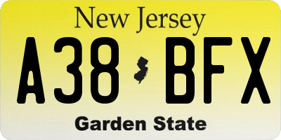 NJ license plate A38BFX
