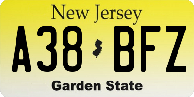 NJ license plate A38BFZ