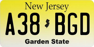 NJ license plate A38BGD
