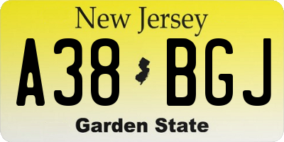 NJ license plate A38BGJ
