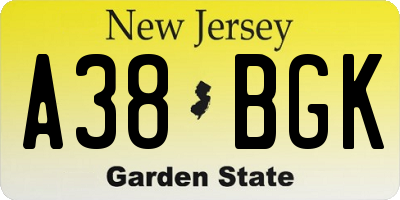 NJ license plate A38BGK