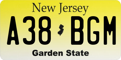 NJ license plate A38BGM