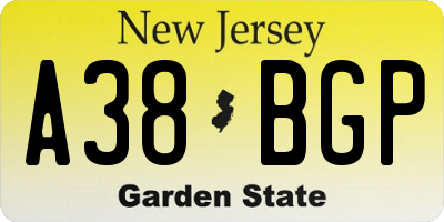 NJ license plate A38BGP