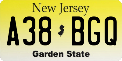 NJ license plate A38BGQ