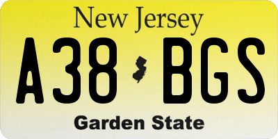 NJ license plate A38BGS