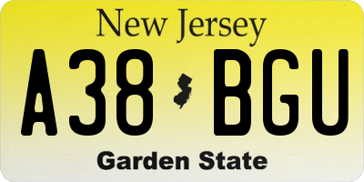 NJ license plate A38BGU