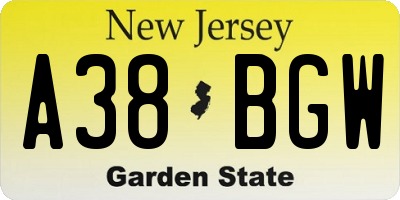 NJ license plate A38BGW