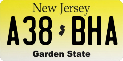 NJ license plate A38BHA