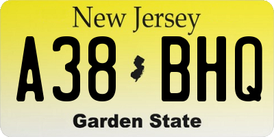 NJ license plate A38BHQ