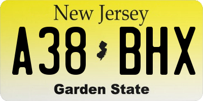 NJ license plate A38BHX