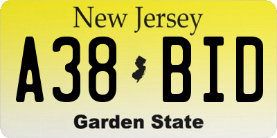 NJ license plate A38BID