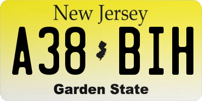 NJ license plate A38BIH