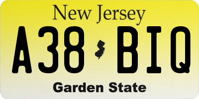 NJ license plate A38BIQ