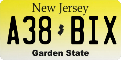 NJ license plate A38BIX