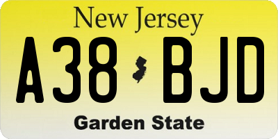 NJ license plate A38BJD