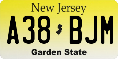 NJ license plate A38BJM