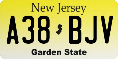 NJ license plate A38BJV