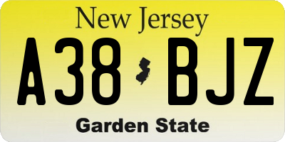NJ license plate A38BJZ