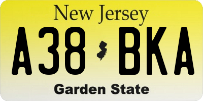NJ license plate A38BKA