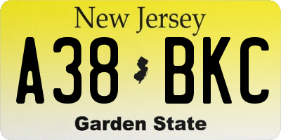 NJ license plate A38BKC