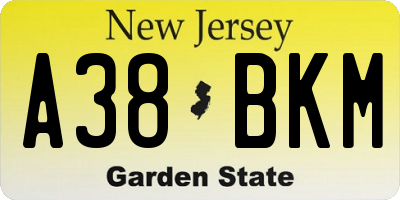 NJ license plate A38BKM