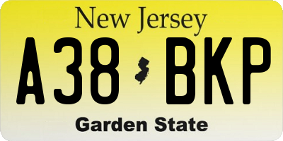NJ license plate A38BKP