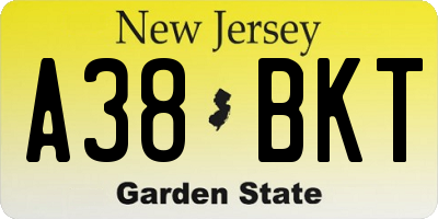 NJ license plate A38BKT