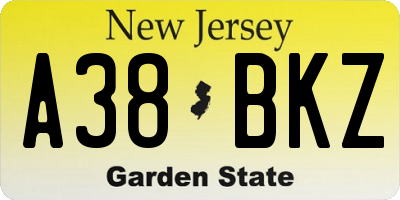 NJ license plate A38BKZ