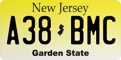 NJ license plate A38BMC