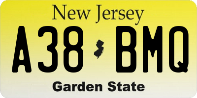 NJ license plate A38BMQ