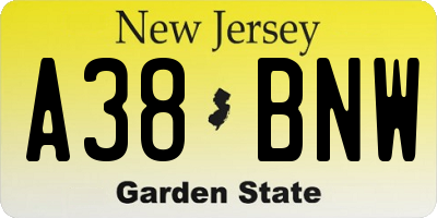 NJ license plate A38BNW