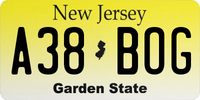 NJ license plate A38BOG